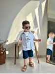 Miniğimin Cicileri Çizgili Gömlekli Yazlık Erkek Çocuk 3 lü Takım - Mavi