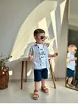 Miniğimin Cicileri Çizgili Gömlekli Yazlık Erkek Çocuk 3 lü Takım - Mavi