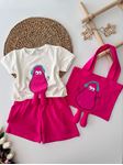 Miniğimin Cicileri Çantalı Büzgülü 3 lü Kız Çocuk Takım - Fuşya
