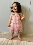 Miniğimin Cicileri Ayıcık Desenli Tüllü Kız Bebek Elbise - Kavuniçi