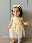 Miniğimin Cicileri Baby Tüllü Çiçek Detaylı Bandana ve Elbise - Sarı