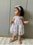 Miniğimin Cicileri Baby Tüllü Çiçek Detaylı Bandana ve Elbise - Lila
