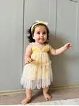 Miniğimin Cicileri Baby Tüllü Çiçek Detaylı Bandana ve Elbise - Sarı