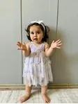 Miniğimin Cicileri Baby Tüllü Çiçek Detaylı Bandana ve Elbise - Lila
