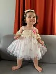 Miniğimin Cicileri Papatya Desenli Fileli Baskılı Elbise ve Bandana- Bej