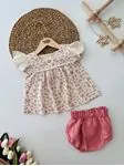 Miniğimin Cicileri Baby Çiçek Desenli Pamuklu 2 li Kız Takım - Gül Kurusu