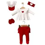 Miniğimin Cicileri Lottie Organik Kız Bebek 5 li Set Takım - Kırmızı-Beyaz