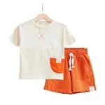 Miniğimin Cicileri Müslin Tshirt Şortlu Erkek 2 li Takım - Oranj