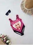 Miniğimin Cicileri Çizgili Barbie Desenli Renkli Kız Çocuk Mayo - Pembe-Siyah