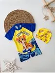 Miniğimin Cicileri King Lion Baskılı baskılı Erkek Çocuk Fermuarlı Mayo Bone Takım - Lacivert-Sarı