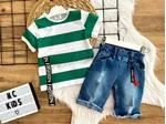 Miniğimin Cicileri Lacost Fashion Detaylı Kot Şortlu Takım - Yeşil