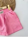 Miniğimin Cicileri Renkli Gabardin Cepli Kız Kot Şort - Pembe