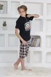 Minigimin Cicileri Erkek Çocuk Kapri Düğmeli Ekose Pijama Takım - Lacivert