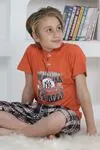 Minigimin Cicileri Erkek Çocuk Kapri Düğmeli Ekose Pijama Takım - Kiremit