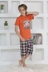 Minigimin Cicileri Erkek Çocuk Kapri Düğmeli Ekose Pijama Takım - Kiremit
