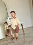 Miniğimin Cicileri Müslin Tshirt Şortlu Erkek 2 li Takım - Kahve