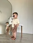 Miniğimin Cicileri Müslin Tshirt Şortlu Erkek 2 li Takım - Kahve