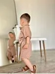 Miniğimin Cicileri Müslin Baklava Desen Düğmeli Şortlu Erkek 2 li Takım - Kahverengi