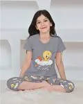 Miniğimin Cicileri Twty Desenli Kapri Kız Çocuk Pijama Takımı - Gri