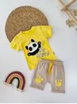 Miniğimin Cicileri Be Happy Panda Detaylı Erkek Bebek Takım - Sarı