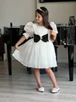 Miniğimin Cicileri Fiyonklu Taşlı Şifon Kız Çocuk Abiye - Beyaz