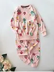 Miniğimin Cicileri Yaprak Desenli Penye Pijama Takımı - Pembe