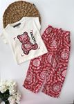 Miniğimin Cicileri Enjoy Bear Desenli Kız Çocuk 2 Li Takım - Kırmızı