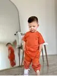 Miniğimin Cicileri Tshirt Süzine Keten Pantolon Erkek 2 li Takım - Oranj