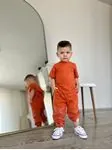 Miniğimin Cicileri Tshirt Süzine Keten Pantolon Erkek 2 li Takım - Oranj