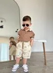 Miniğimin Cicileri Müslim Lacost Yaka Şortlu Etnik Desen Erkek 2 li Takım - Kahverengi