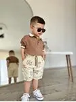Miniğimin Cicileri Müslim Lacost Yaka Şortlu Etnik Desen Erkek 2 li Takım - Kahverengi