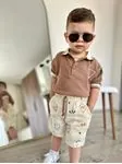 Miniğimin Cicileri Müslim Lacost Yaka Şortlu Etnik Desen Erkek 2 li Takım - Kahverengi