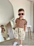 Miniğimin Cicileri Müslim Lacost Yaka Şortlu Etnik Desen Erkek 2 li Takım - Kahverengi