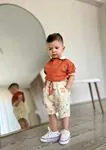 Miniğimin Cicileri Müslim Lacost Yaka Şortlu Etnik Desen Erkek 2 li Takım - Oranj
