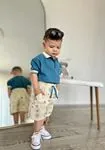 Miniğimin Cicileri Müslim Lacost Yaka Şortlu Etnik Desen Erkek 2 li Takım - İndigo