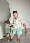 Miniğimin Cicileri Müslin Etnik Desen Gömlek Şortlu Erkek 2 li Takım - Su Yeşili