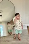 Miniğimin Cicileri Müslin Etnik Desen Gömlek Şortlu Erkek 2 li Takım - Su Yeşili