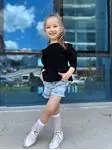 Miniğimin Cicileri Gipeli Bluz Kot Şortlu Kız Kombin - Siyah