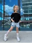 Miniğimin Cicileri Gipeli Bluz Kot Şortlu Kız Kombin - Siyah