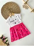 Miniğimin cicileri Meow Kedicik Penye Kız Çocuk Elbise - Fuşya