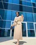 Moda Emira Pilise Etekli Bağlamalı Kadın Tesettür Takım - Bej