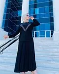 Moda Emira Pilise Etekli Zincirli Kadın Tesettür Takım