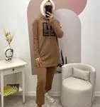 Moda Emira Garara Way 2 li Kadın Takım - Kahve Köpüğü