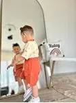 Miniğimin Cicileri Müslin Etnik Desen Cep Detaylı Tshirt Şortlu Erkek 2 li Takım - Oranj