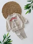 Miniğimin Cicileri Bambi Baskılı Kız Bebe Fitilli Taytlı Takım - Bej