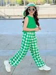 Miniğimin Cicileri Hasır Şapkalı Düz Arka Çapraz Detaylı Alt Üst Takım - Yeşil