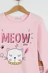 Miniğimin Cicileri Meow Desenli Kız Çocuk Penye Gecelik Takımı - Pembe