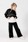 Miniğimin Cicileri Yazı Baskılı Crop Sweatshirt ve Bol Paça Kız Çocuk Eşofman Takımı - Siyah