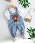Miniğimin Cicileri Ayıcık Panç İşleme Erkek Bebek Salopetli Takım - Mavi