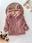 Miniğimin Cicileri Kulaklı Kapüşonlu Peluş Kız Çocuk Mont - Gül Kurusu